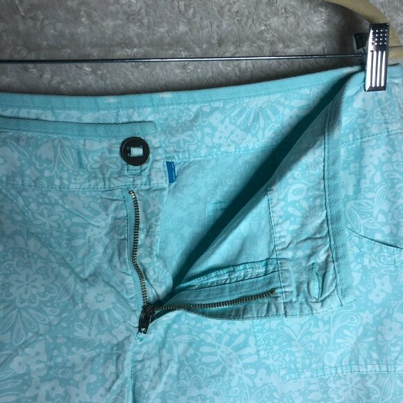 Fresh Produce Floral Blue Shorts Roll Tab Capri Crop Pants Size Large - Picture 3 of 6